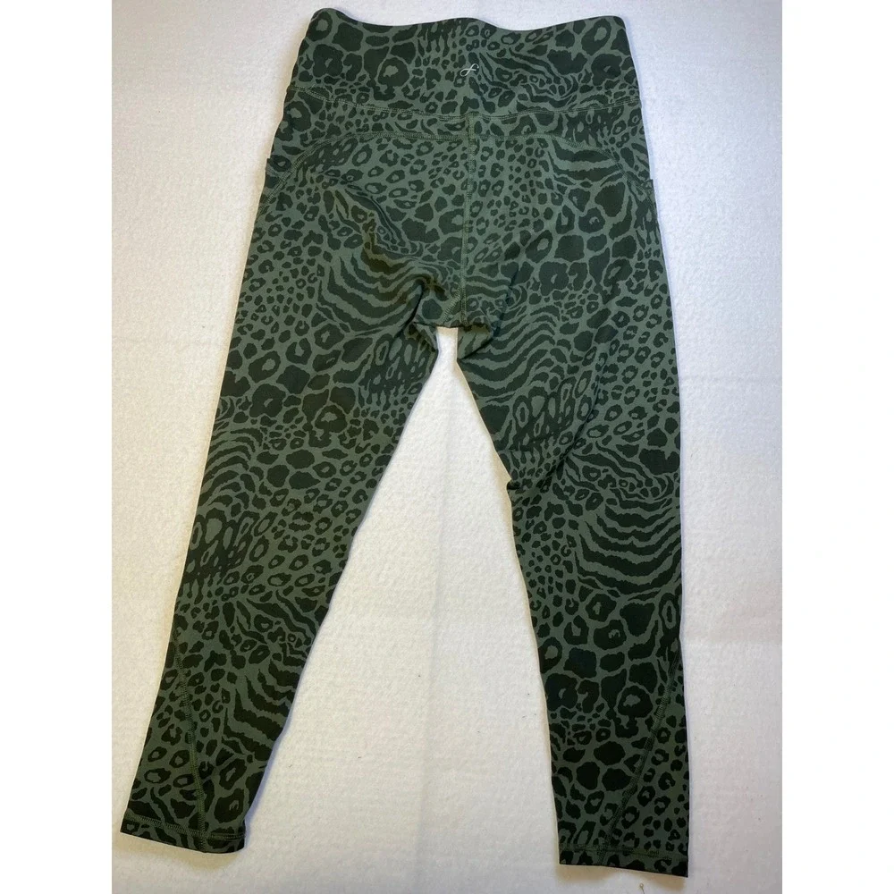 Freely Womens XL Leggings Olive Green Animal Print High Waist Pockets Athletic